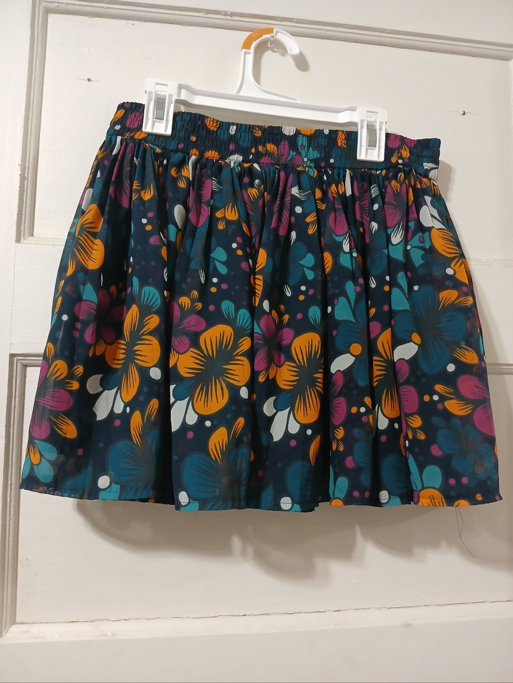 Floral A-Line Mini Skirt in Teal & Mustard